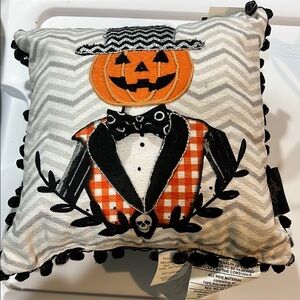 Halloween Pumpkin Pillow with Black and Orange Accents